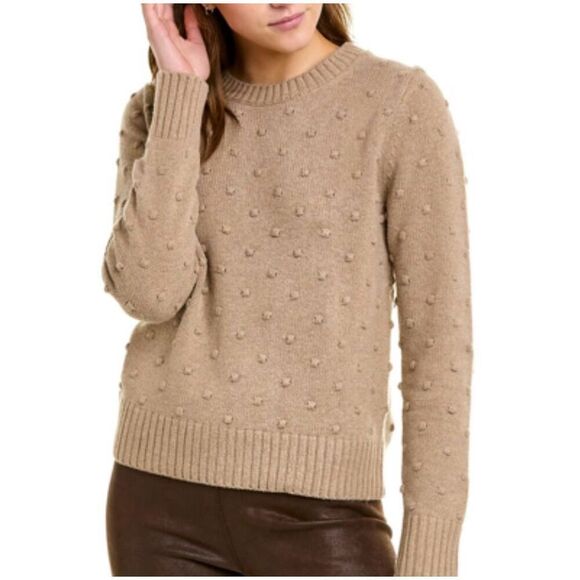 Rachel Zoe 100% 2ply cashmere bobble knit tan crewneck sweater m - Picture 1 of 8